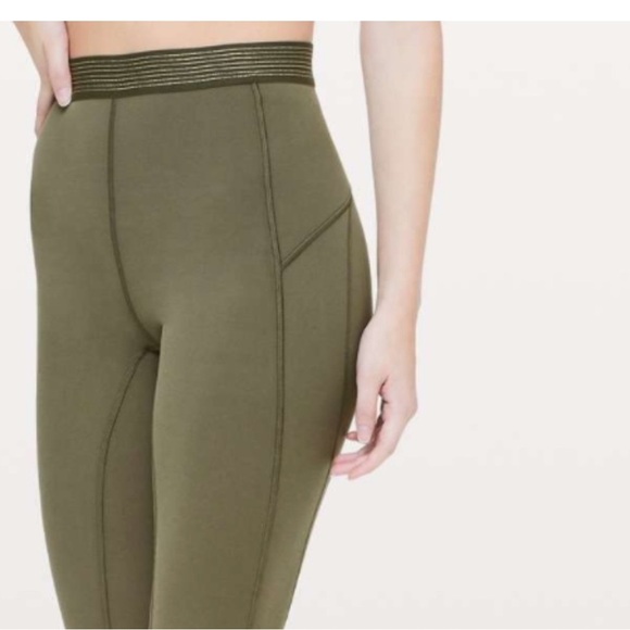Lululemon Leggings Womens 4 Principal Dancer Golden Lining Green Elastic Waist - Picture 1 of 7